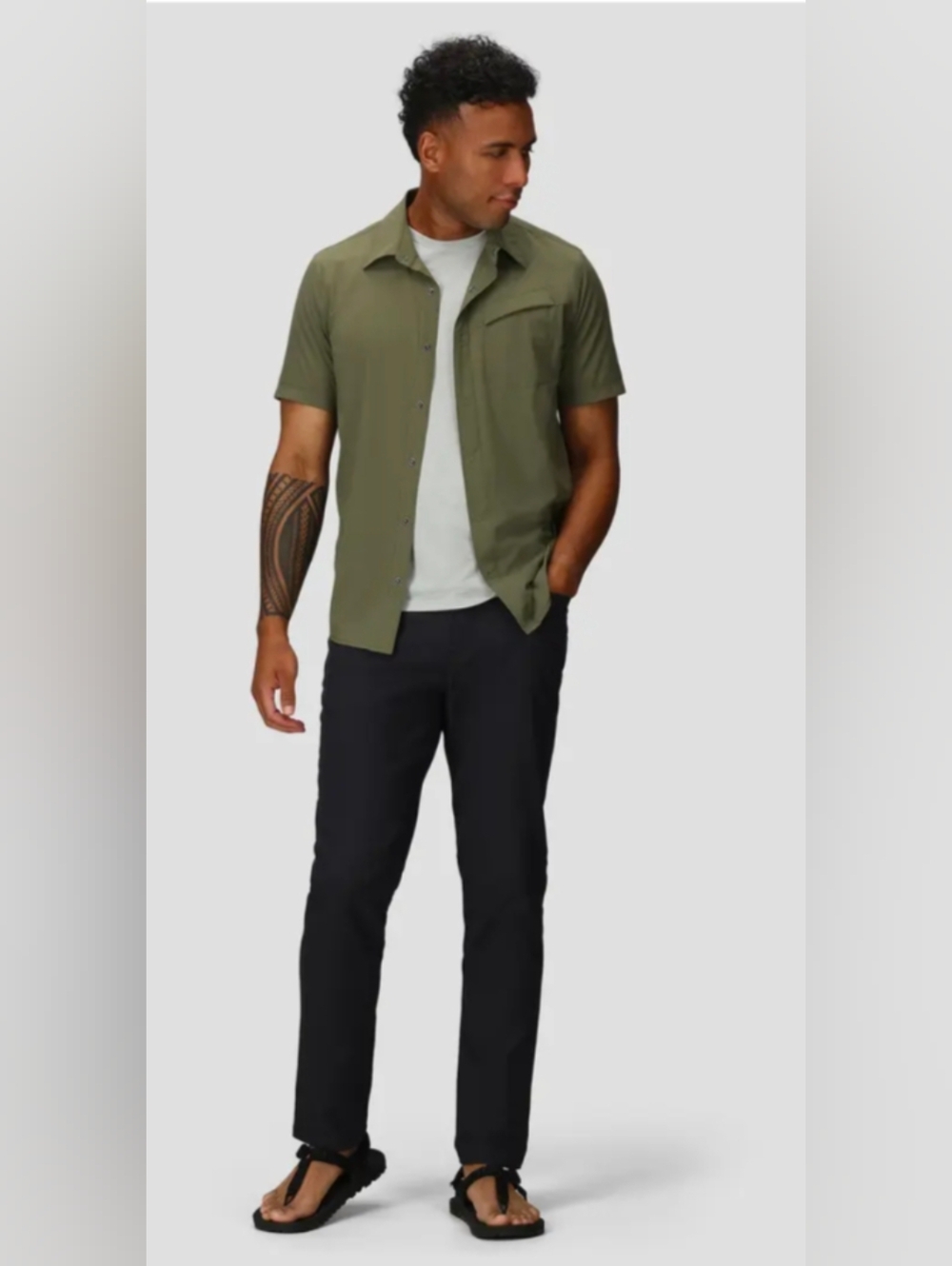 Outdoor Research Men's Astroman Short Sleeve Sun Shirt, Olive Sz.S